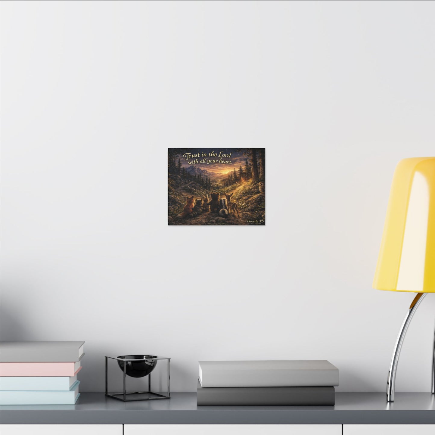 Trust in the Lord Canvas Wall Art — Proverbs 3:5 Woodland Animal Sunset