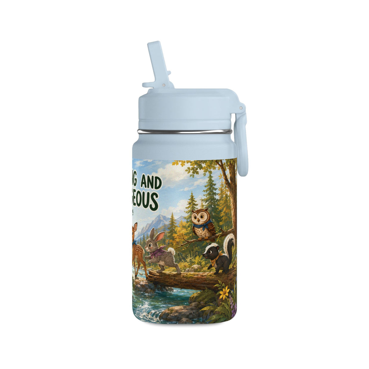 Kids’ 14oz Mini Water Bottle — “Be Strong and Courageous” Joshua 1:9 Animal Design