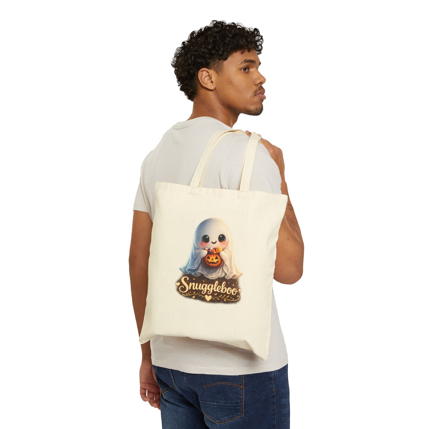 Ghost Snuggles Tote — Cute Halloween Cotton Canvas Bag