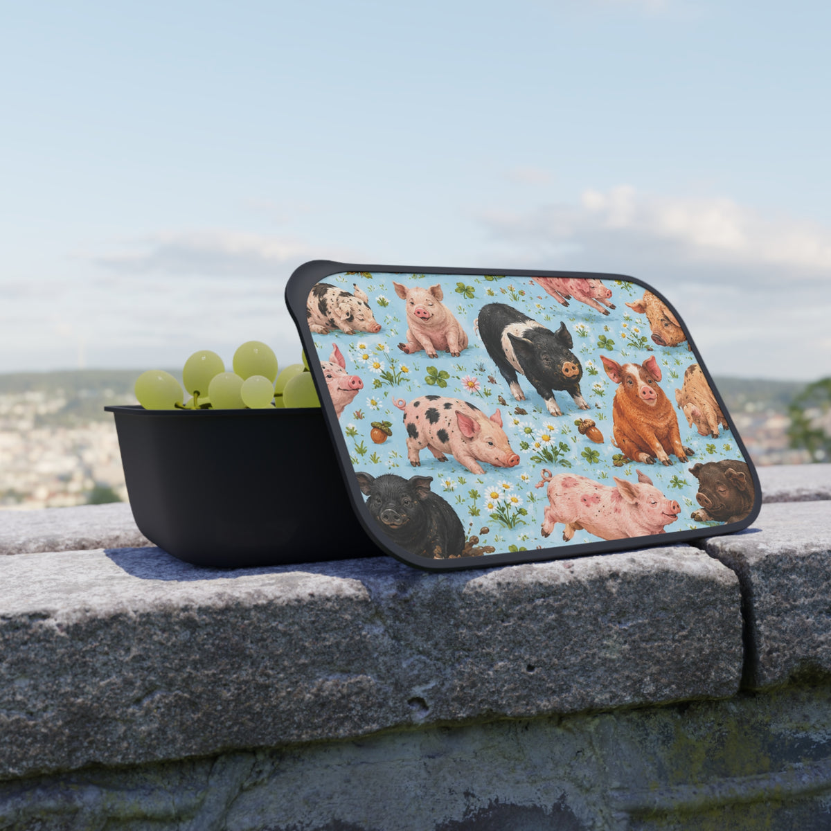 Cute Farm Pig Pattern Bento Box with Utensils — Eco PLA Lunch Container