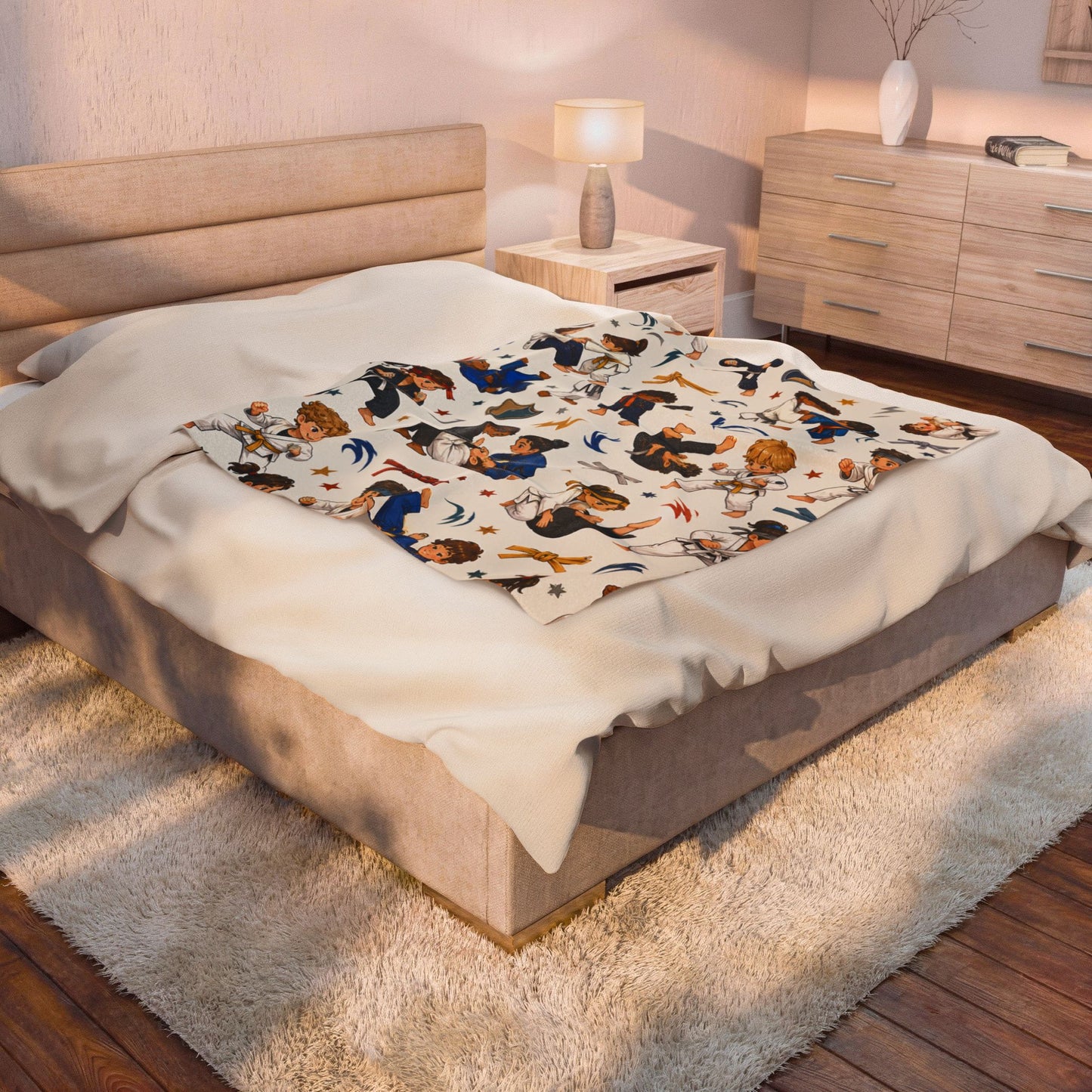 Kids Martial Arts Velveteen Plush Blanket — Cute Jiu-Jitsu Pattern