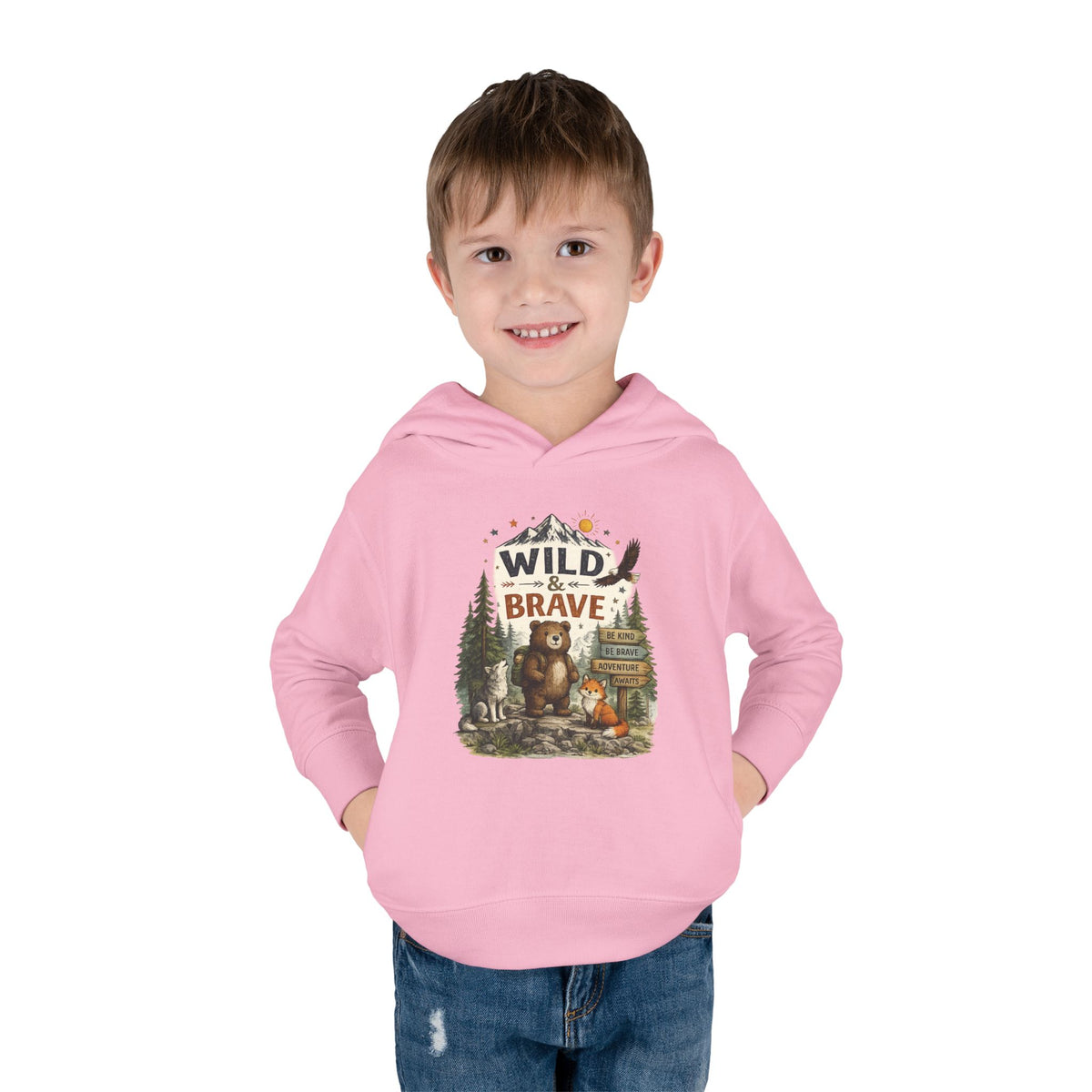 Wild & Brave Toddler Hoodie — Woodland Bear Adventure Pullover for Kids