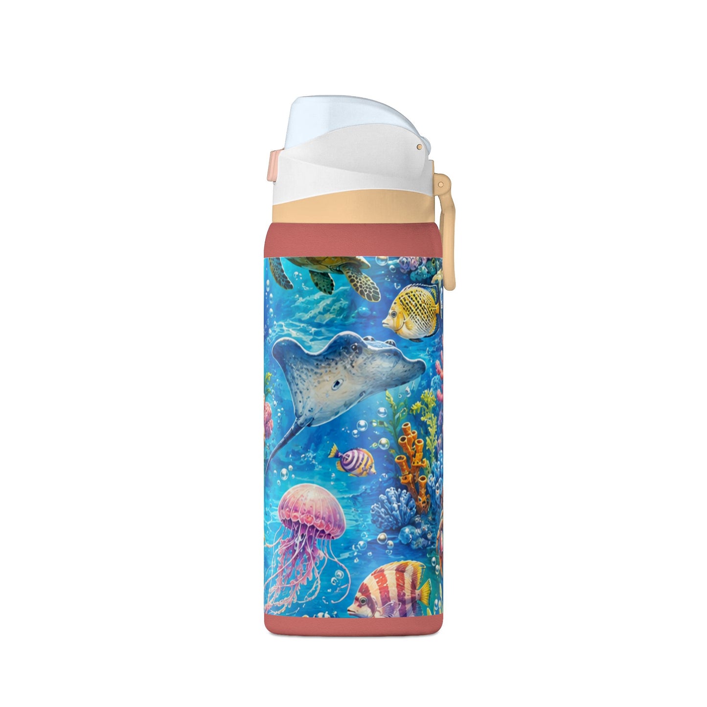 SeaLife 32oz Insulated Water Bottle — Colorful Ocean Turtle & Jellyfish Design