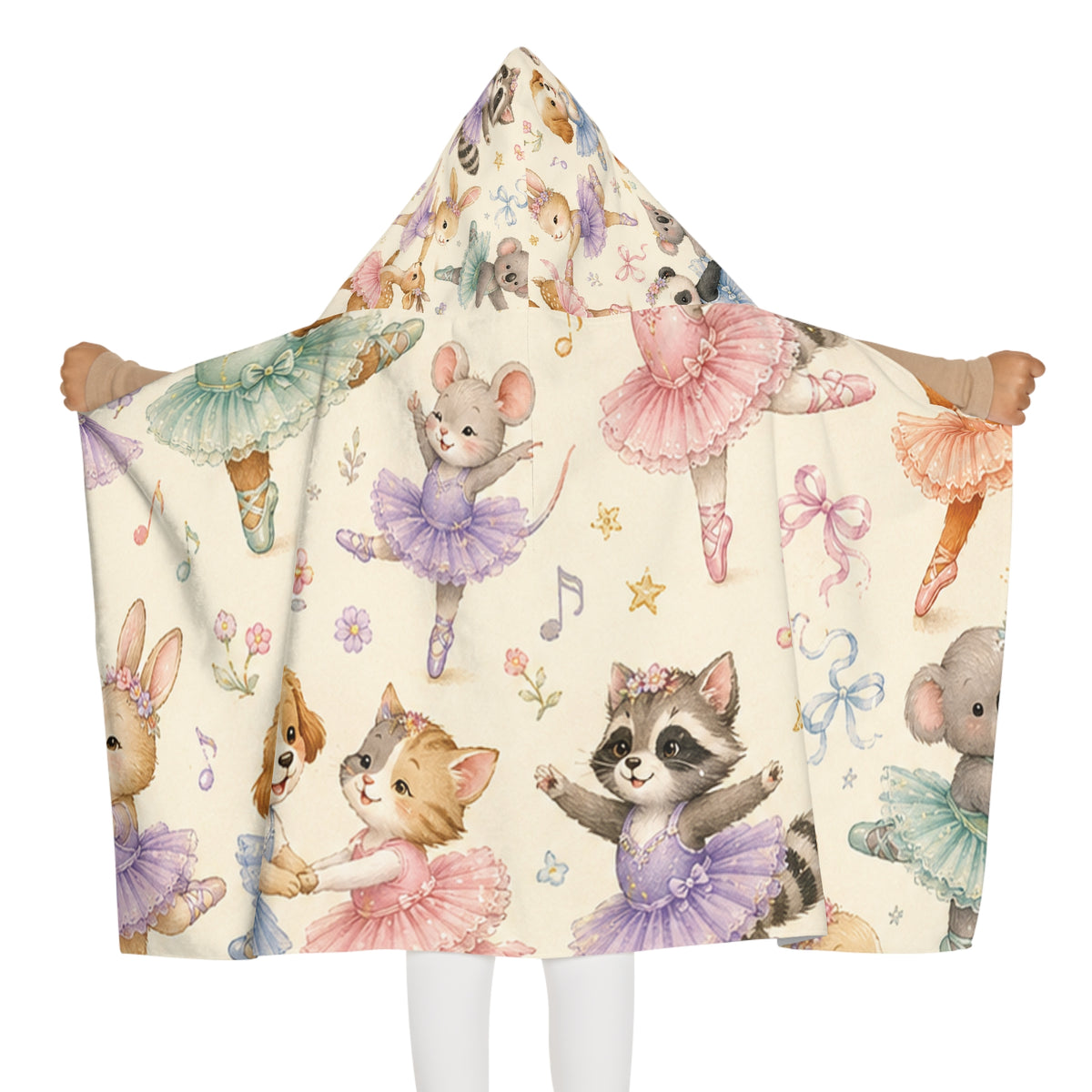 Kids Hooded Towel — Ballet Animal Friends (Bunny, Fox, Raccoon)