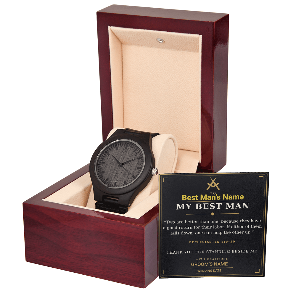 Best Man Wooden Watch with Personalized Message Card – Ecclesiastes 4:9–10 Wedding Gift