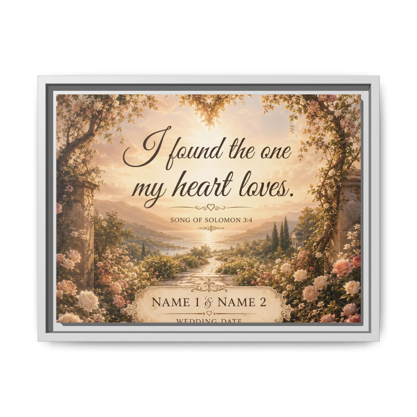 Framed Canvas Print — "I Found the One My Heart Loves" Personalized Wedding Art