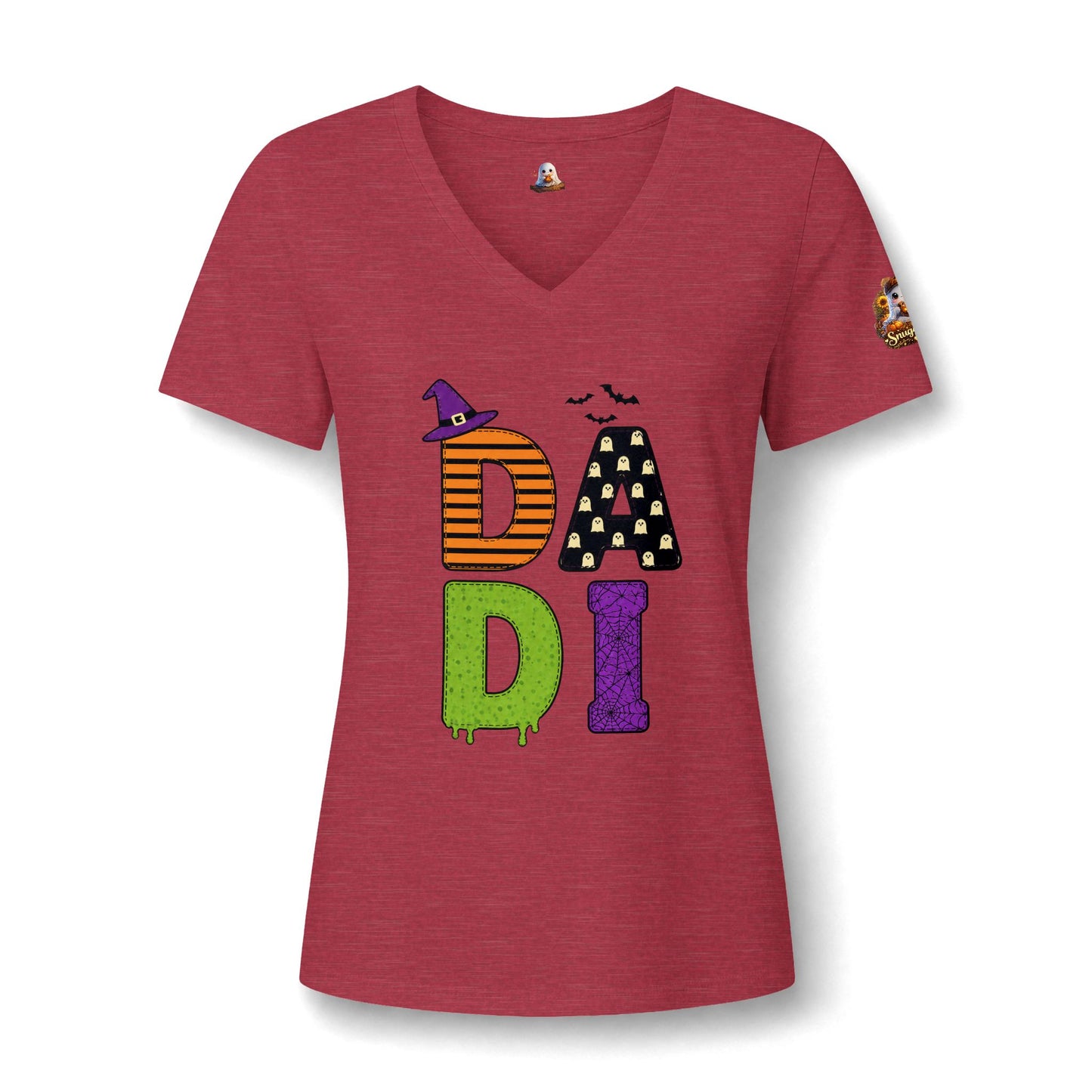 Women's V-Neck Tee — Halloween 'DADI' Colorful Drip Letters Design