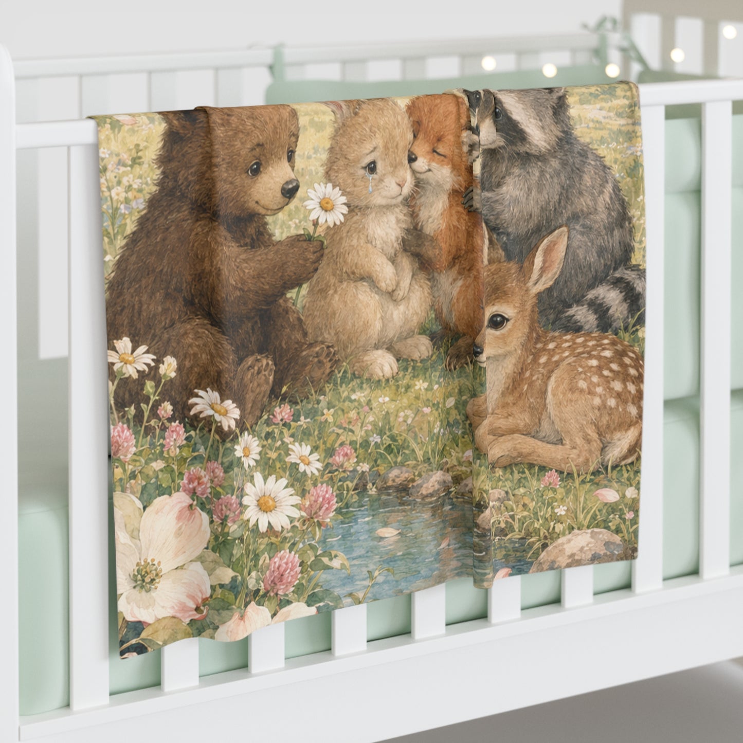 Baby Swaddle Blanket — "Be Kind and Compassionate to One Another" Christian Woodland Animals Swaddle