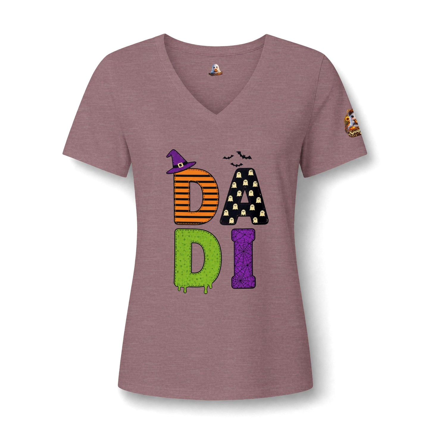 Women's V-Neck Tee — Halloween 'DADI' Colorful Drip Letters Design