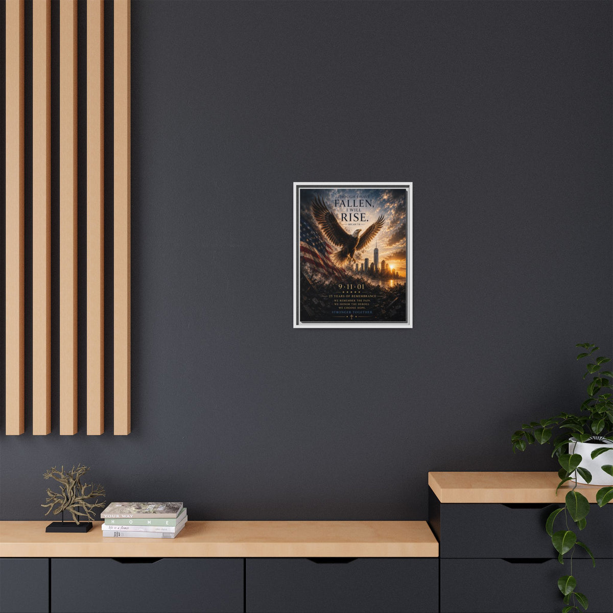 Though I Have Fallen, I Will Rise – 9/11 25th Anniversary Christian Memorial Framed Canvas