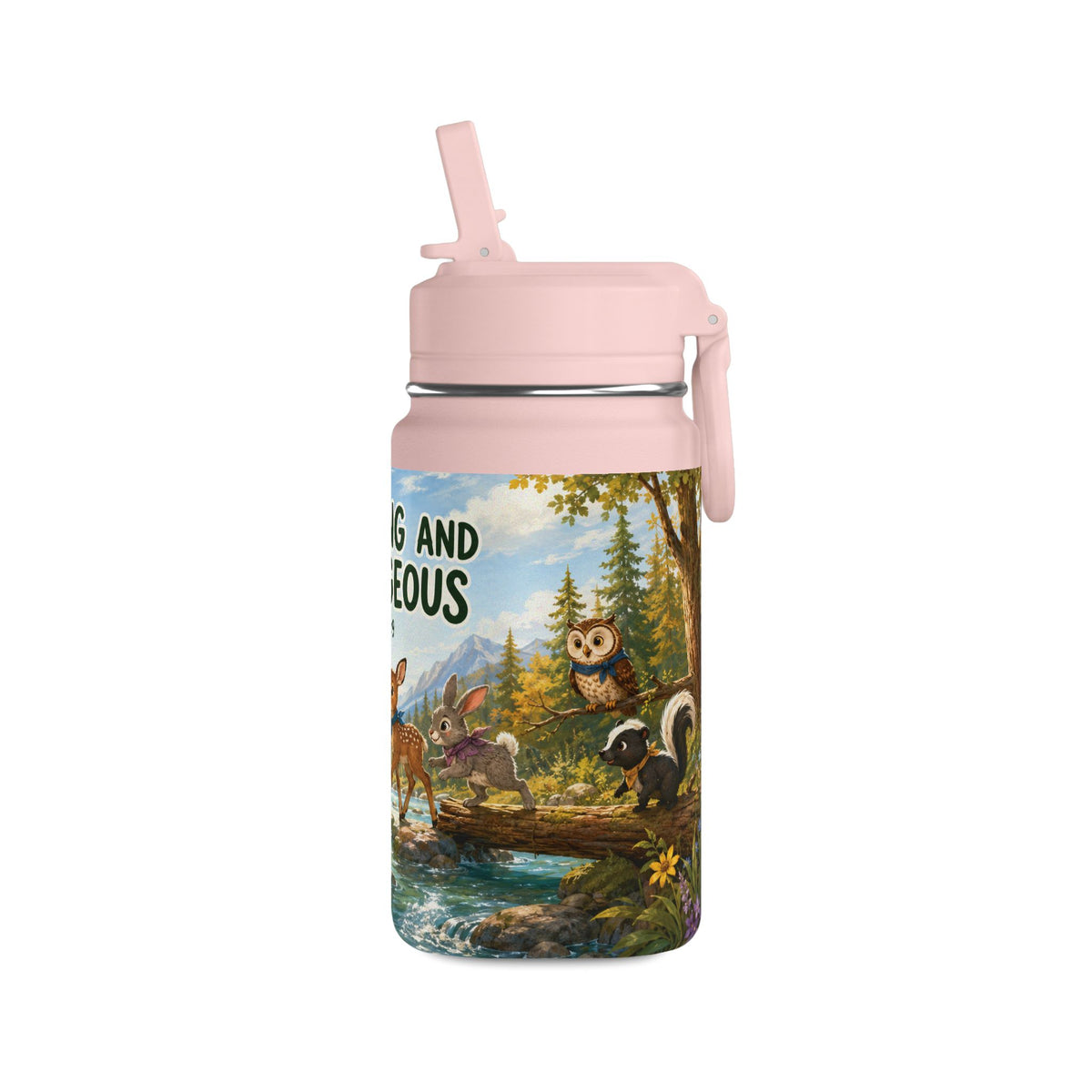 Kids’ 14oz Mini Water Bottle — “Be Strong and Courageous” Joshua 1:9 Animal Design