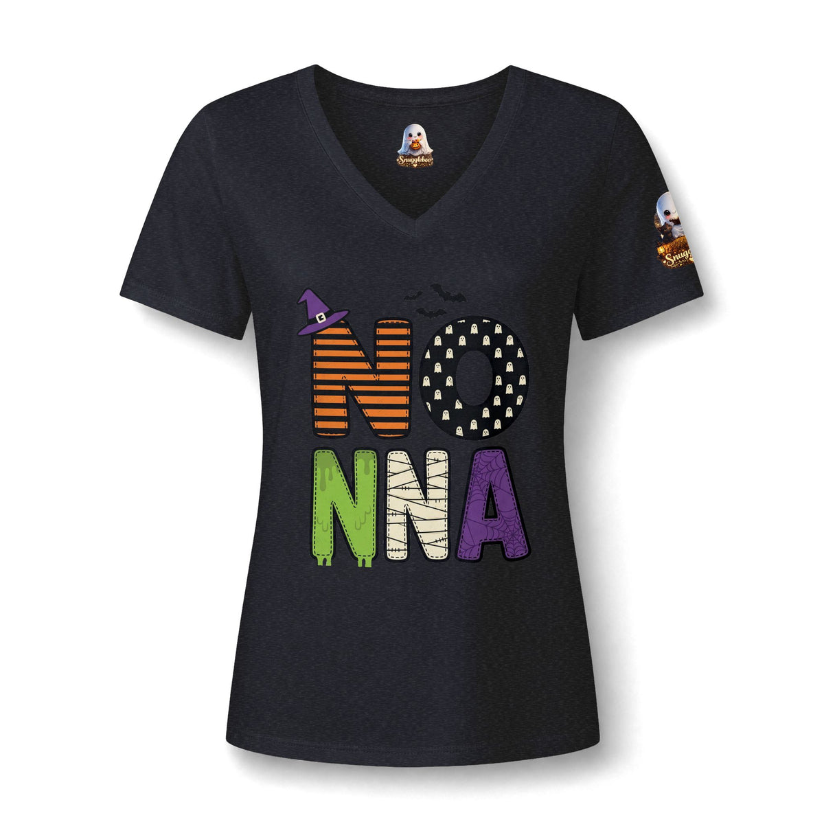 NoNna Halloween V-Neck Tee — Cute Ghost & Pumpkin Grandma Shirt