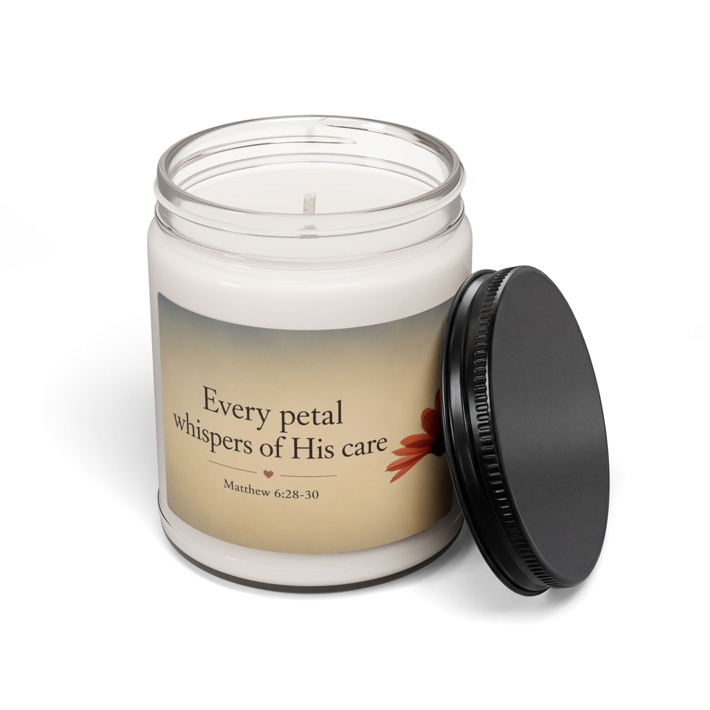 Inspirational Floral Soy Candle — “Every Petal Whispers of His Care” (9oz)