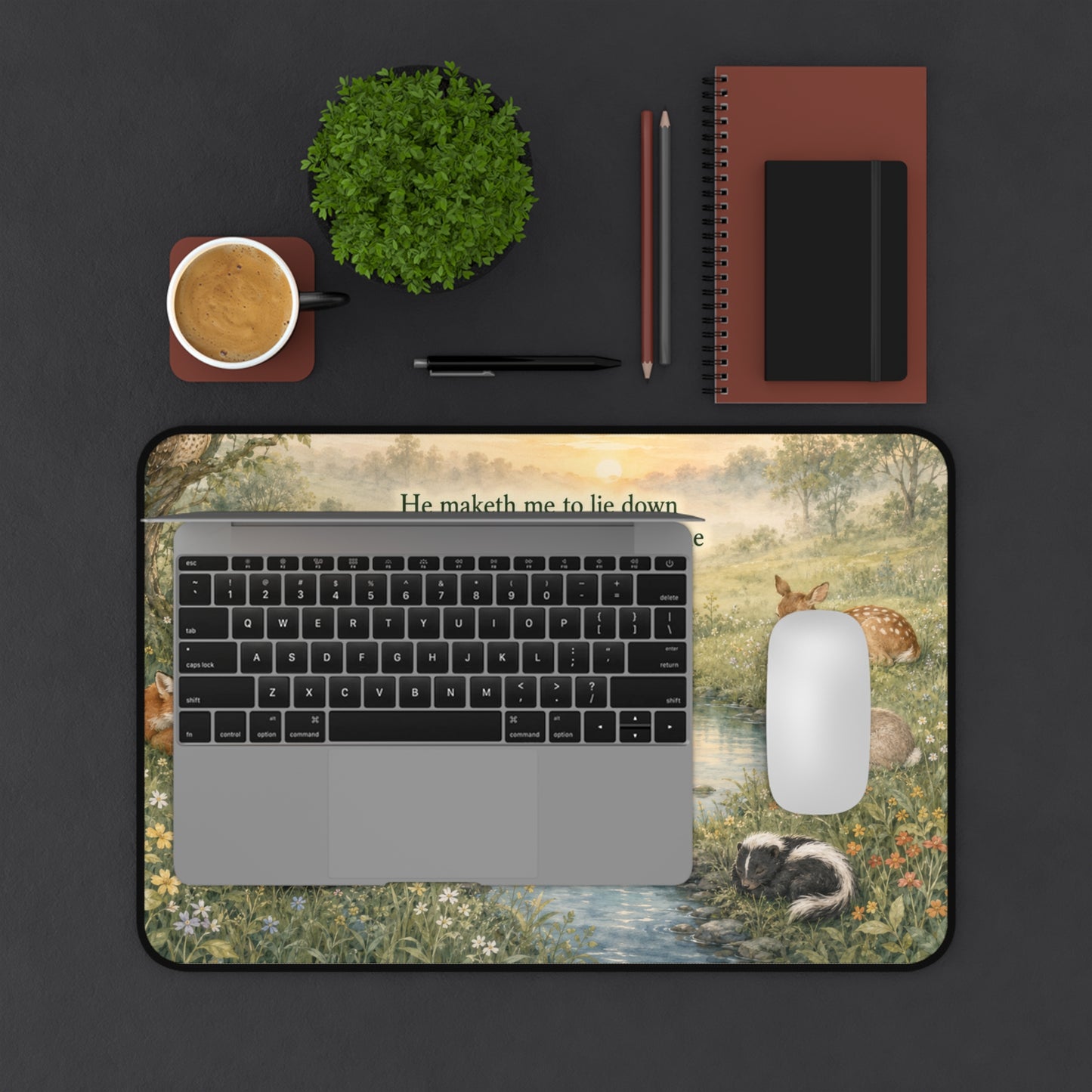 Psalm 23 Desk Mat — 'He maketh me to lie down in green pastures' Faithful Wildlife Mouse Pad
