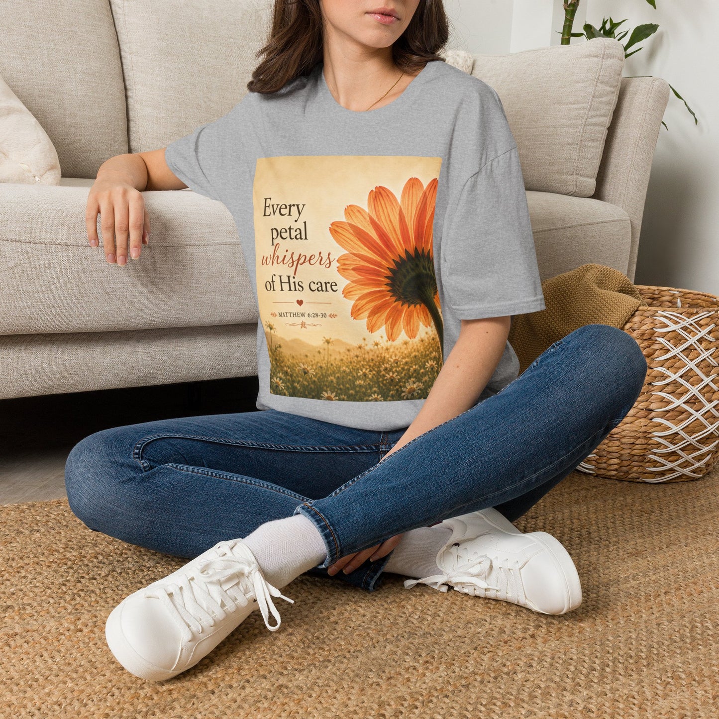 Sunflower Faith T‑Shirt — "Every Petal Whispers of His Care" Inspirational Tee