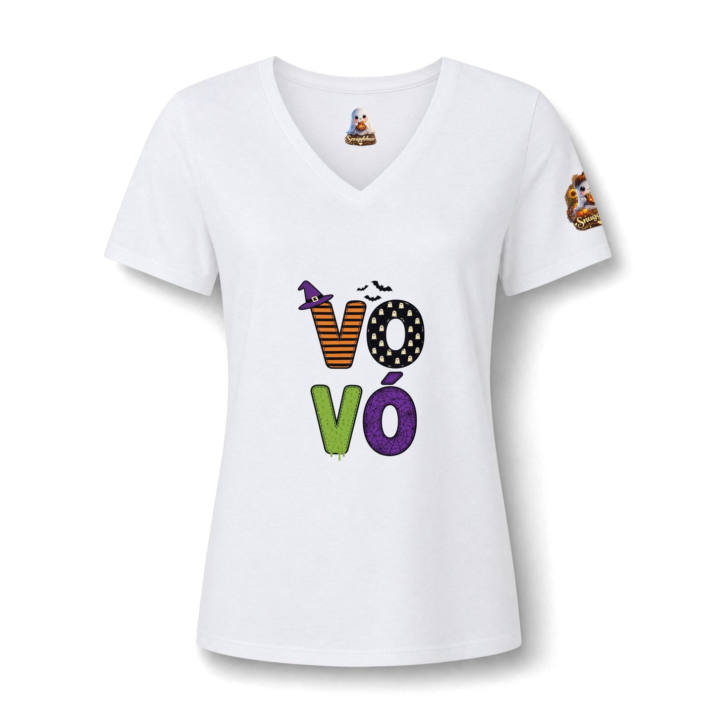Vovó Halloween Tee — Cute Ghost & Pumpkin "Vovó" V-Neck Shirt