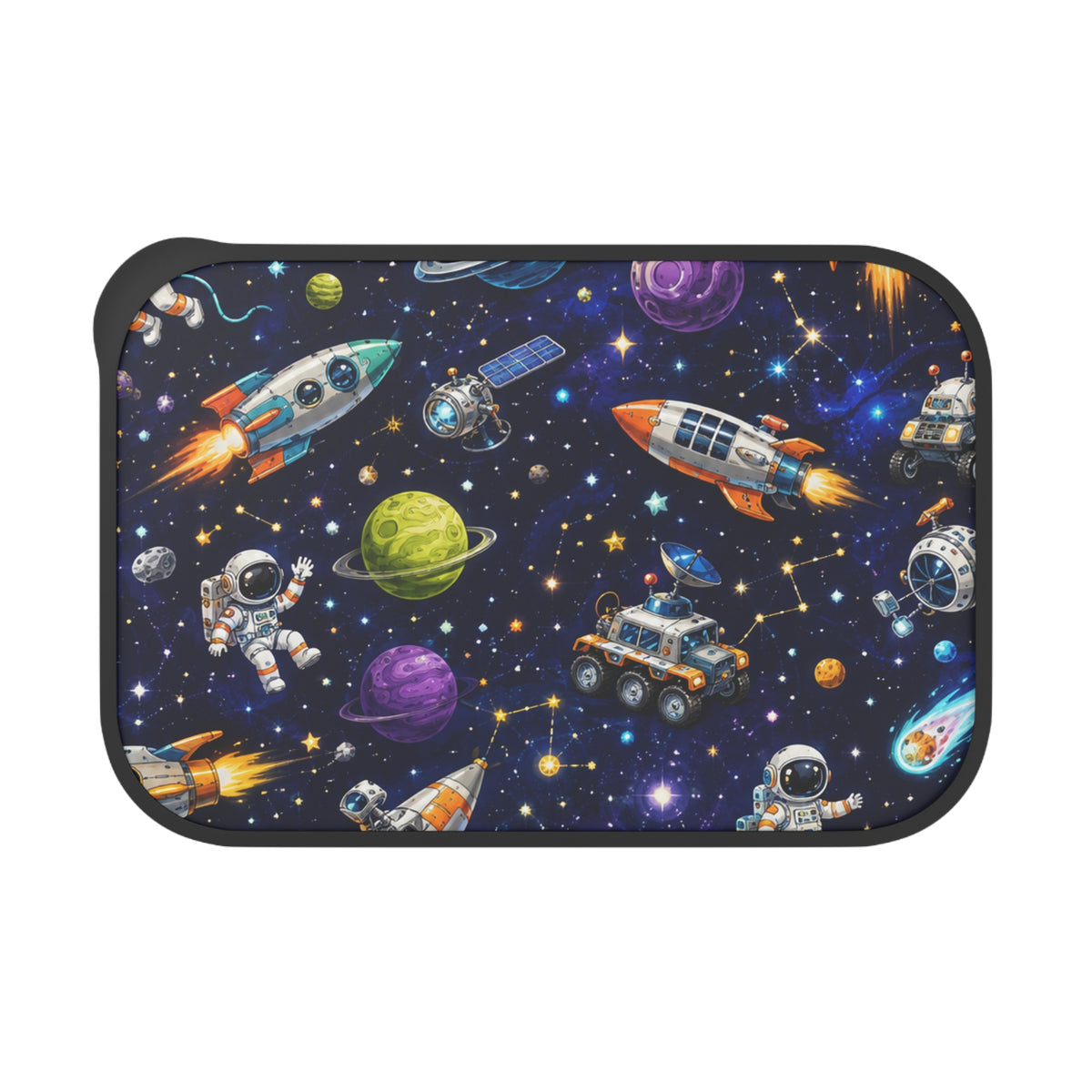 Space Adventure Bento Box with Utensils — Kids Astronaut Rocket Lunch Container