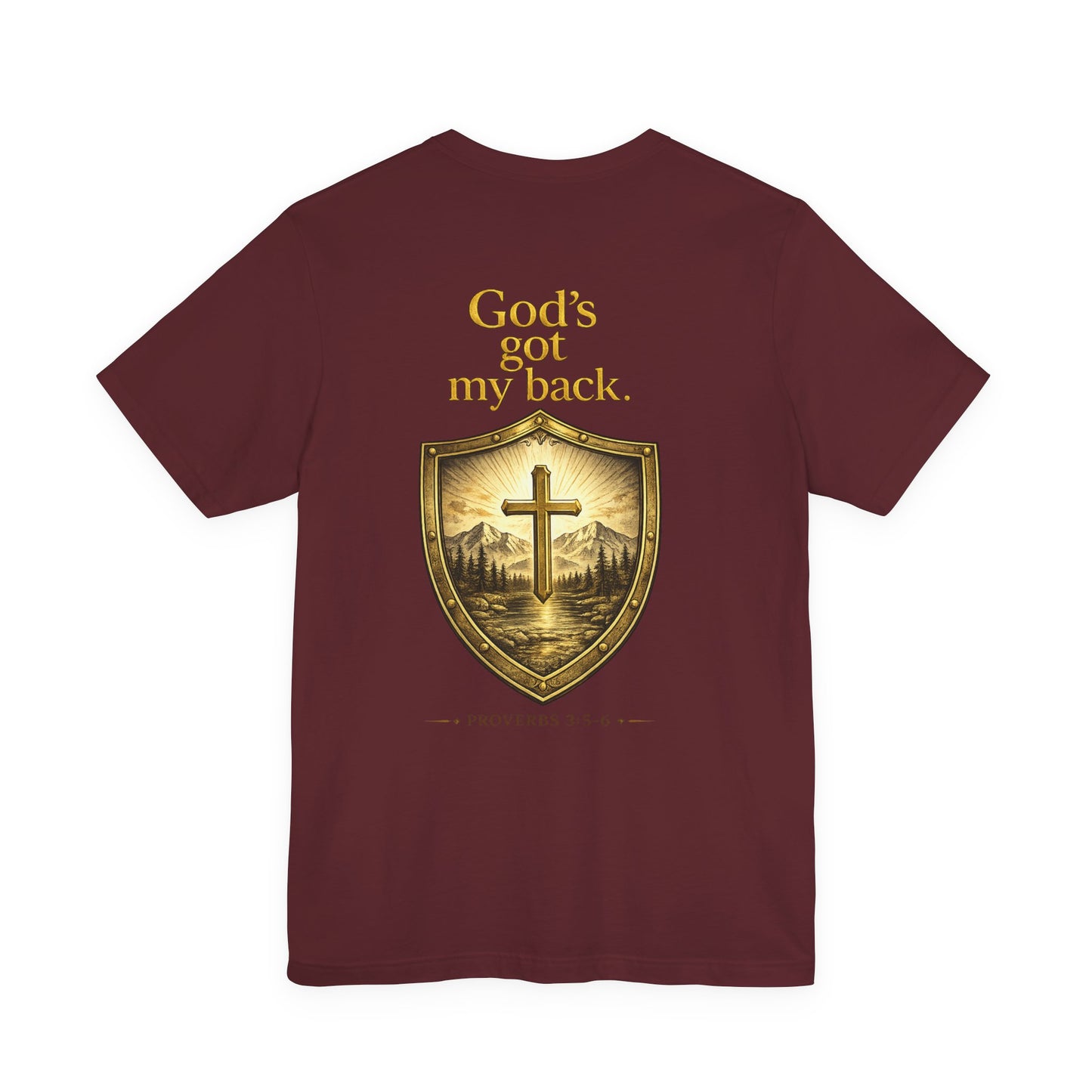 God's Got My Back Shield Tee — Christian Faith Cross T-Shirt
