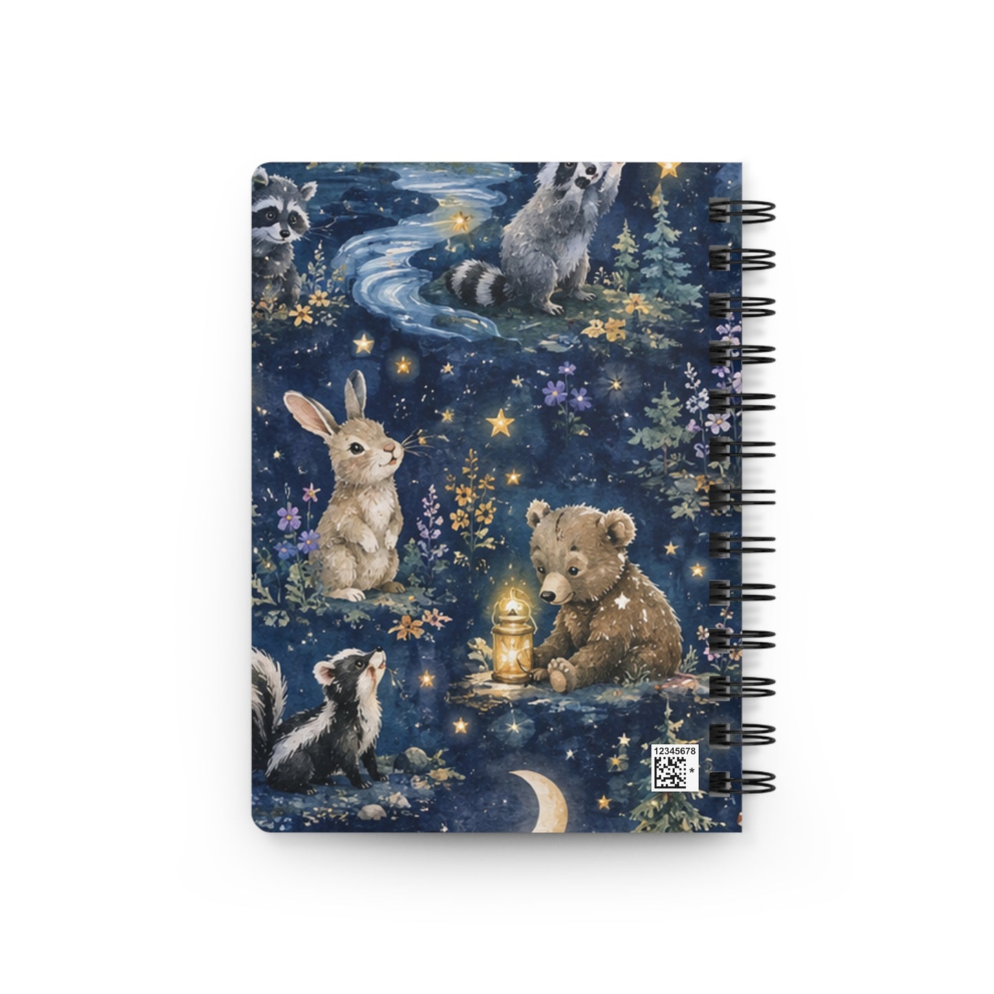 Woodland Night Animals Spiral Journal — Cozy Starry Forest Notebook
