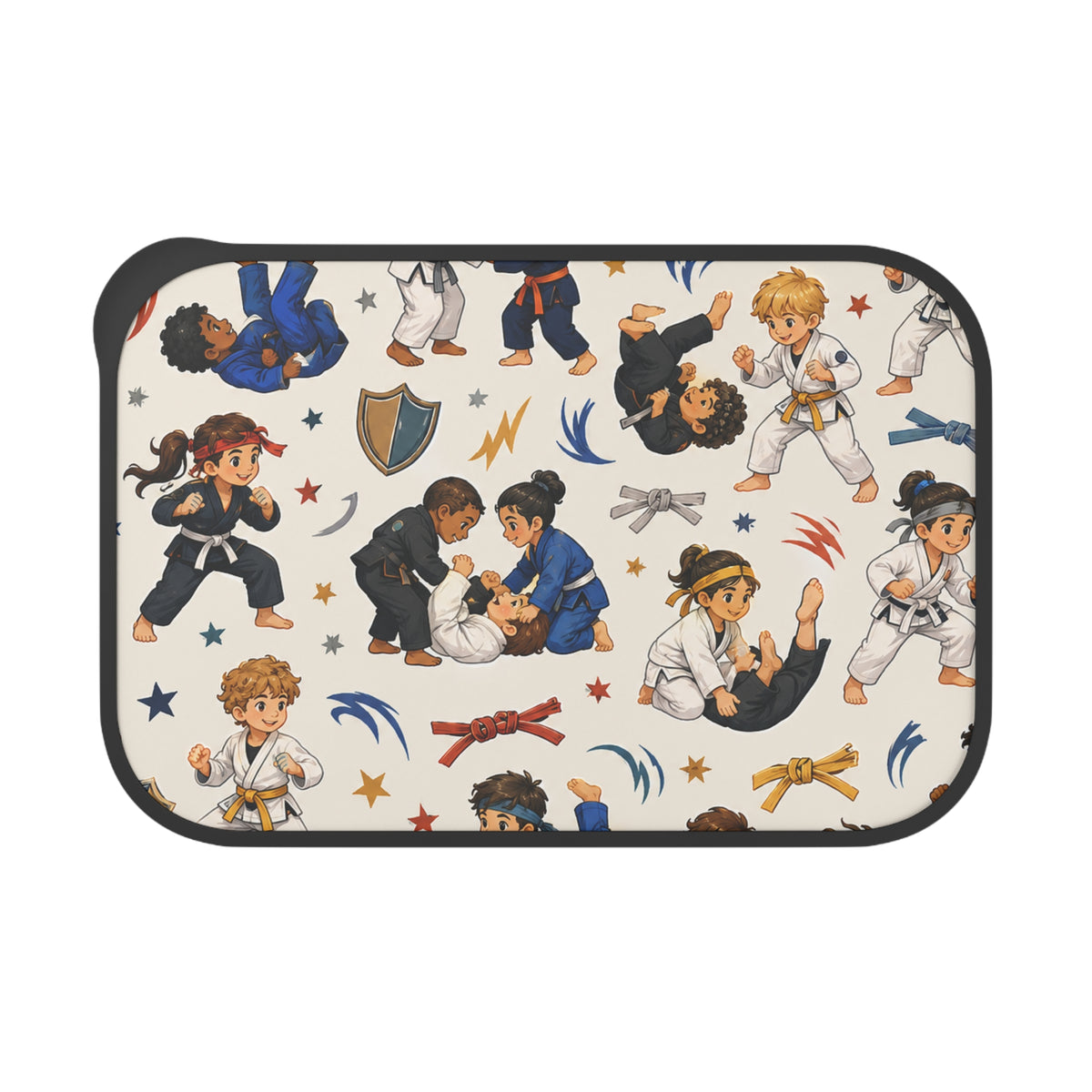 Kids Karate Bento Box with Utensils — Martial Arts Pattern Lunch Container