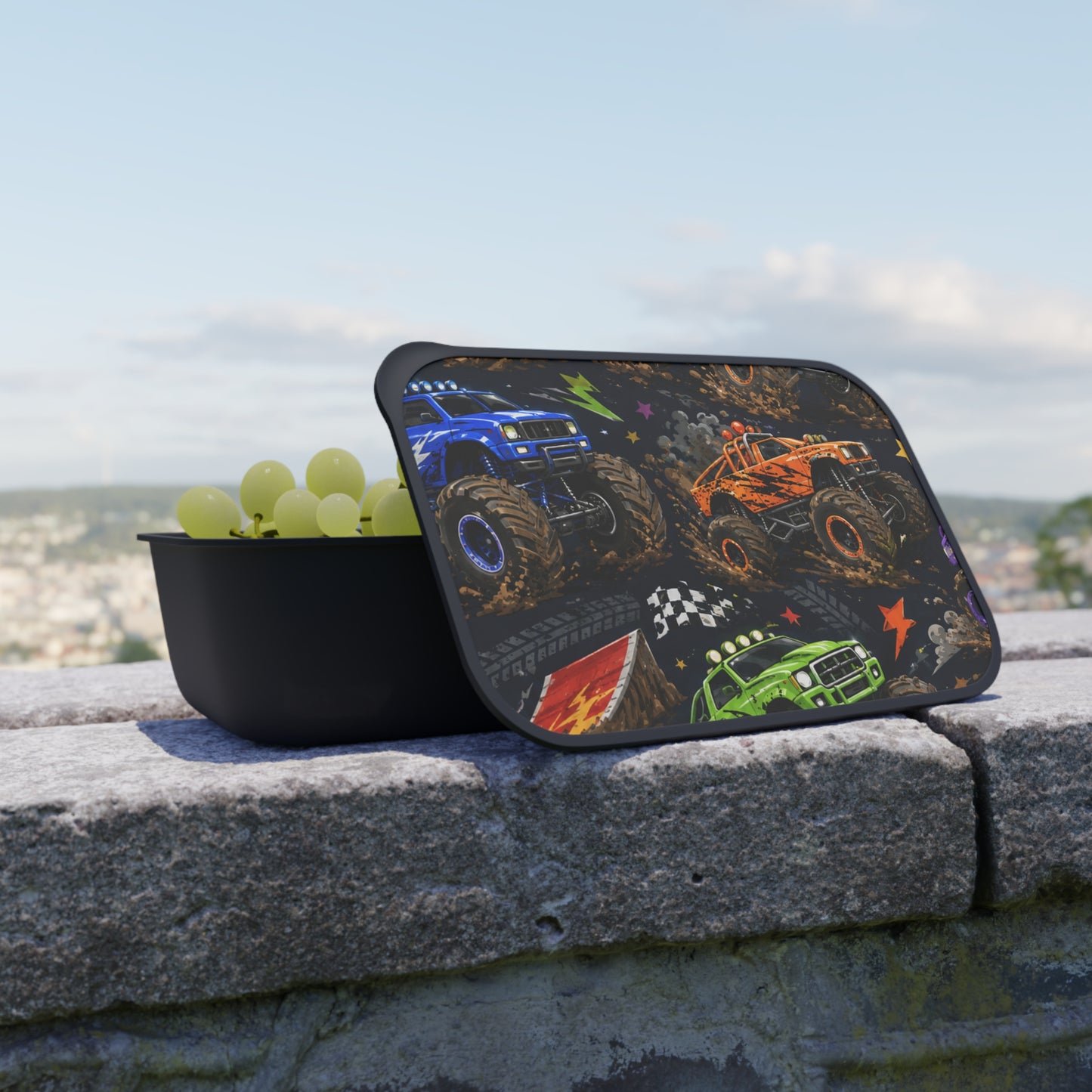 Monster Truck Kids Bento Box with Utensils — Reusable PLA Lunch Container