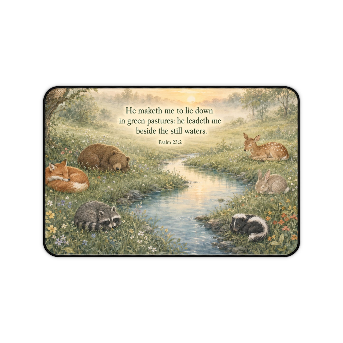 Psalm 23 Desk Mat — 'He maketh me to lie down in green pastures' Faithful Wildlife Mouse Pad