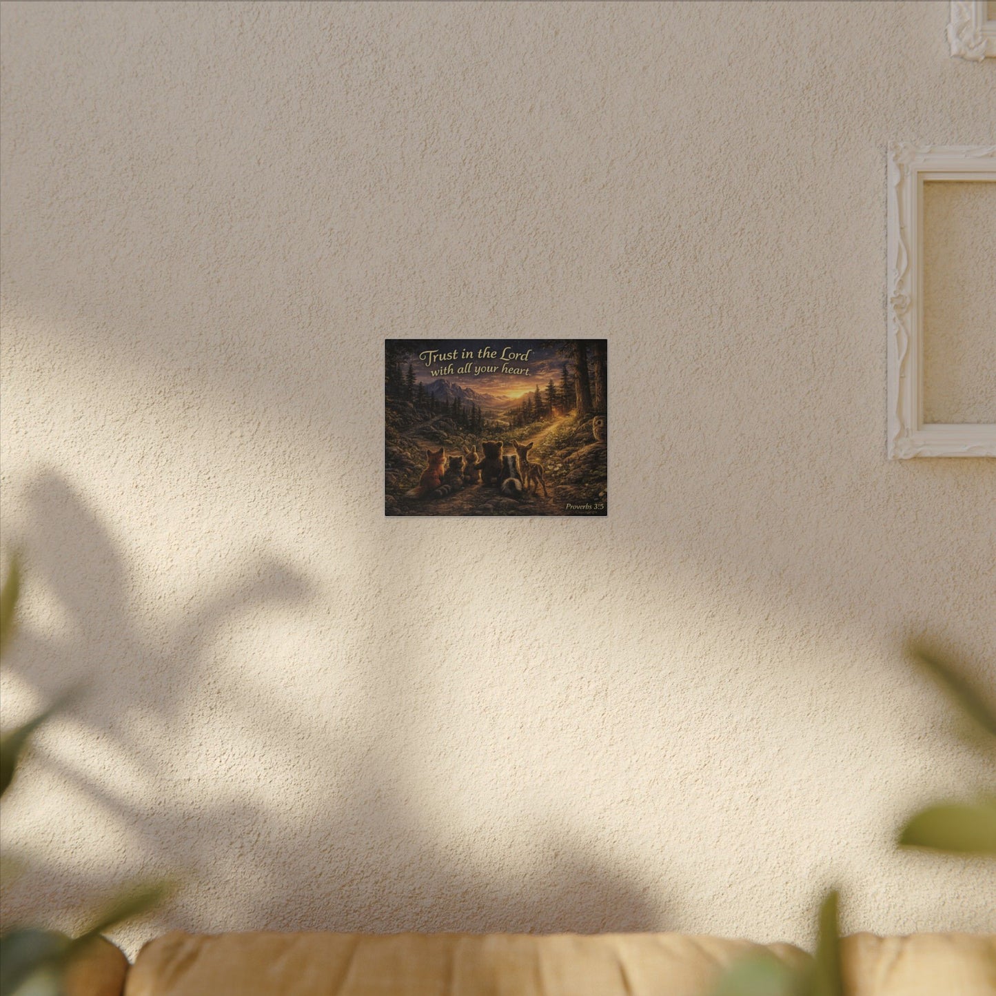 Trust in the Lord Canvas Wall Art — Proverbs 3:5 Woodland Animal Sunset
