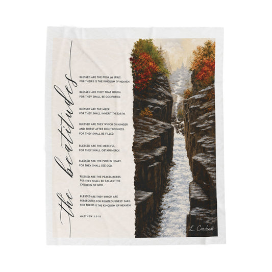 Velveteen Plush Blanket — 'The Beatitude' Scenic Waterfall Prayer Throw
