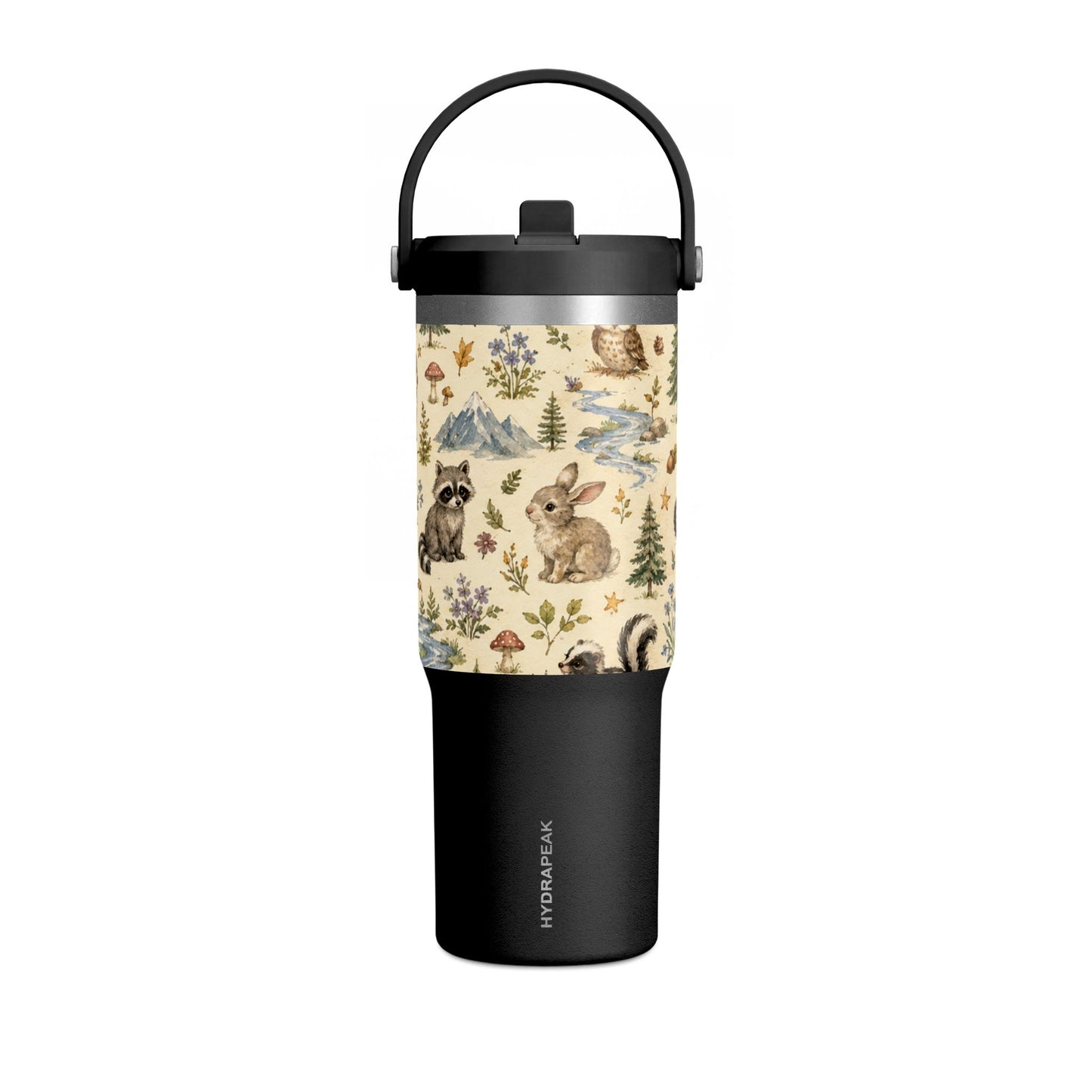 Woodland Critter 32oz Tumbler — Cute Rabbit & Raccoon Travel Bottle