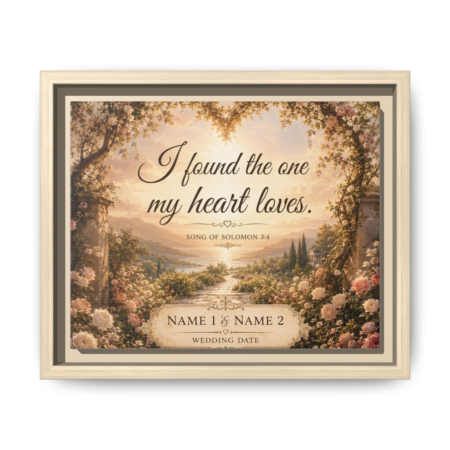 Framed Canvas Print — "I Found the One My Heart Loves" Personalized Wedding Art