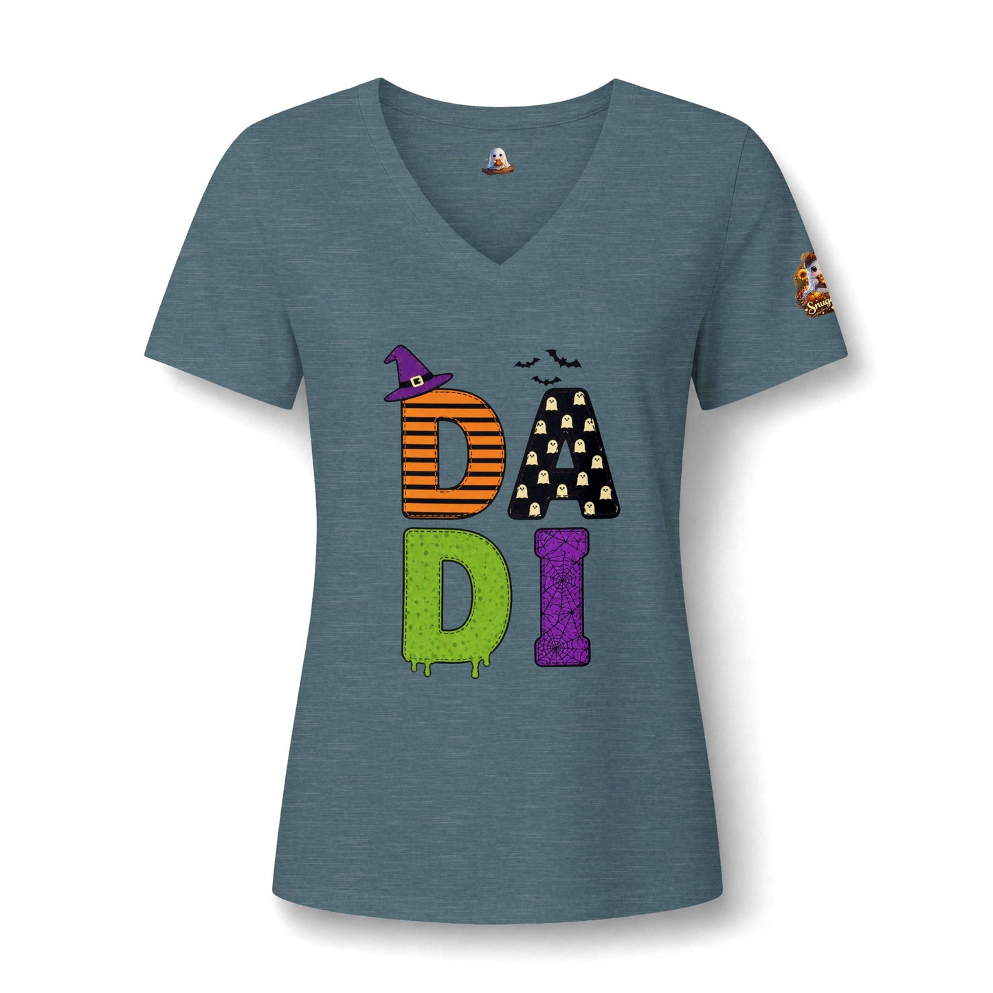 Women's V-Neck Tee — Halloween 'DADI' Colorful Drip Letters Design