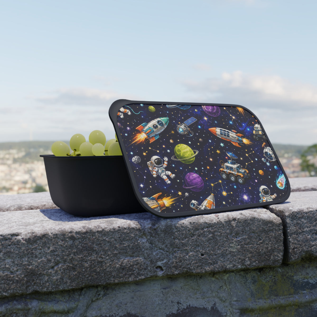 Space Adventure Bento Box with Utensils — Kids Astronaut Rocket Lunch Container