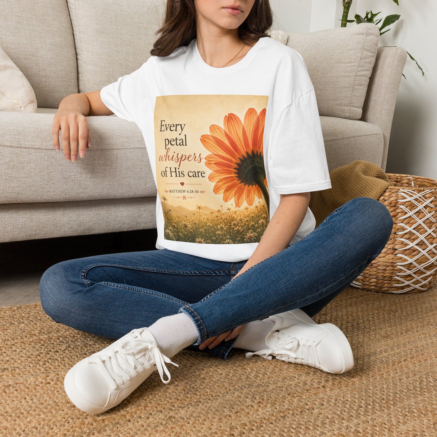 Sunflower Faith T‑Shirt — "Every Petal Whispers of His Care" Inspirational Tee