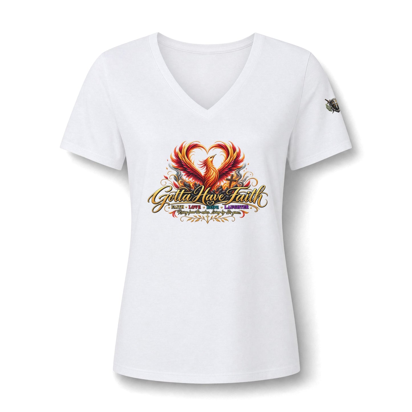 Women's V-Neck Tee - 'Gotta Have Faith' Phoenix Heart Graphic