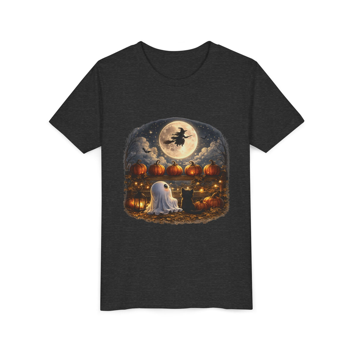Kids Halloween Tee – Cute Ghost, Pumpkin Lanterns & Witch Moon Night