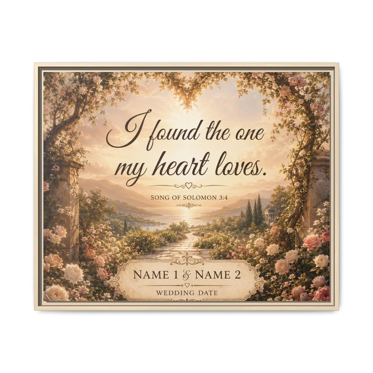 Framed Canvas Print — "I Found the One My Heart Loves" Personalized Wedding Art