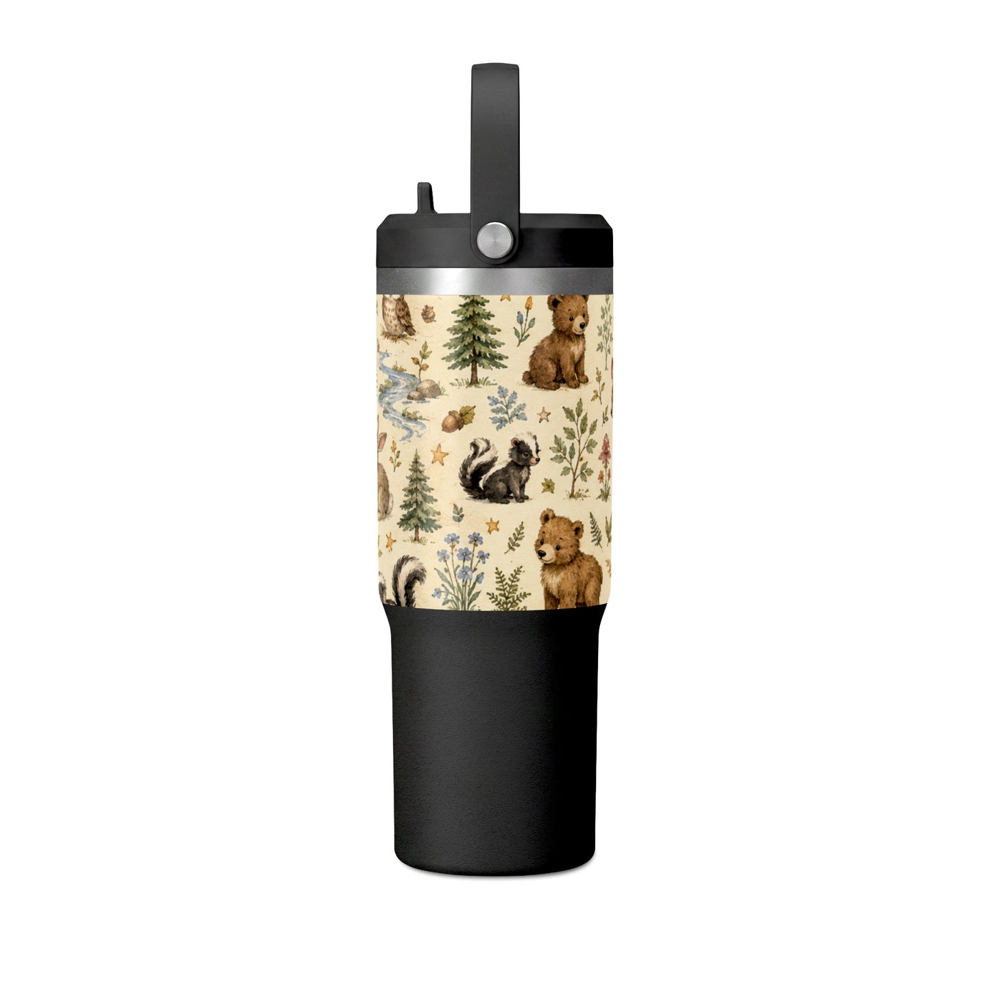 Woodland Critter 32oz Tumbler — Cute Rabbit & Raccoon Travel Bottle