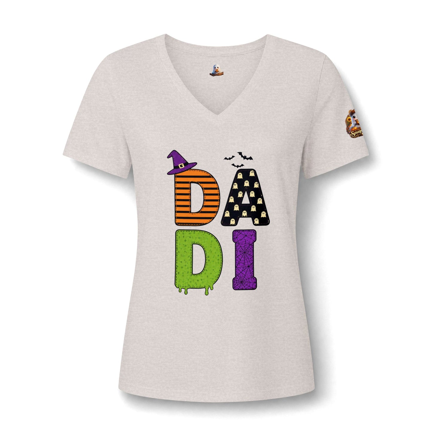 Women's V-Neck Tee — Halloween 'DADI' Colorful Drip Letters Design