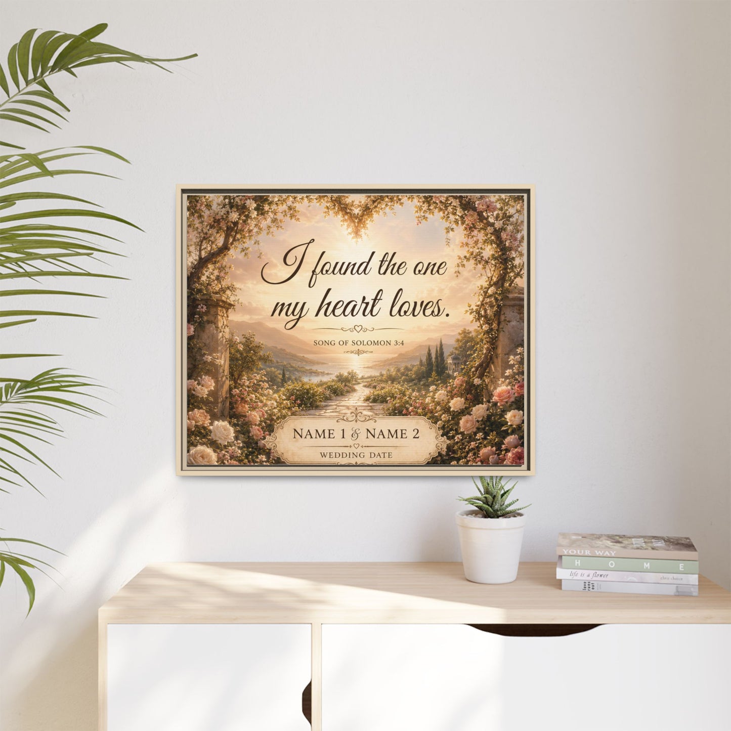 Framed Canvas Print — "I Found the One My Heart Loves" Personalized Wedding Art