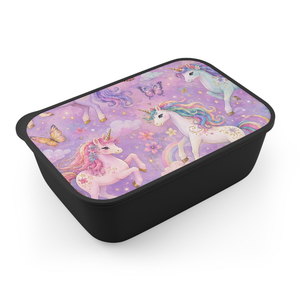 Unicorn Kids Bento Box with Utensils — Magical Pastel Lunch Box