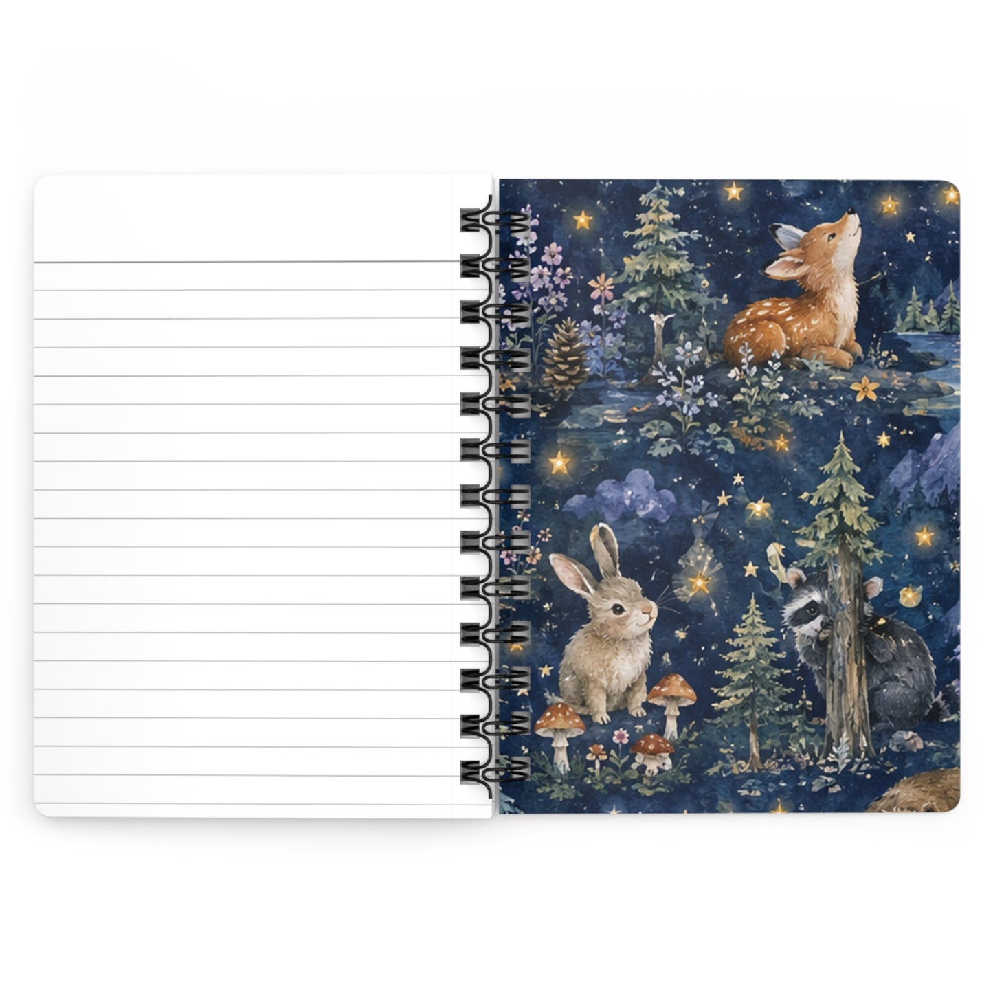 Woodland Night Animals Spiral Journal — Cozy Starry Forest Notebook