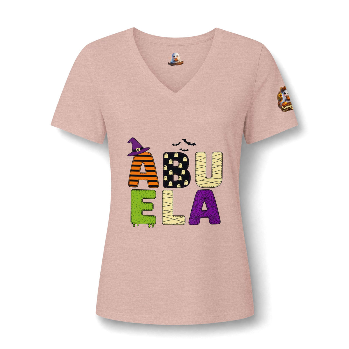 Abuela Halloween V-Neck Tee — Cute Pumpkin Ghost 'Abuela' Graphic