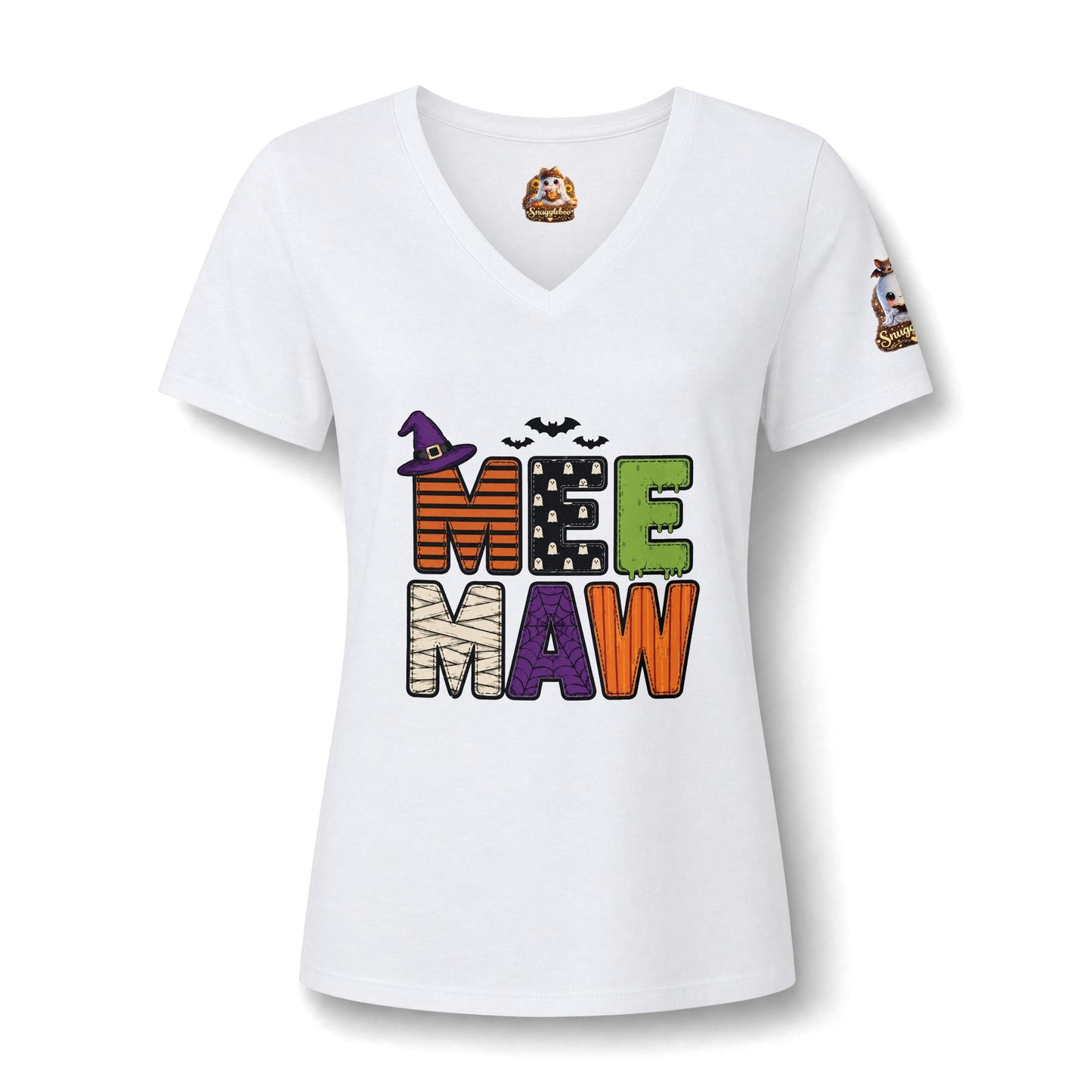 Halloween Mee Maw V-Neck Tee — Cute Haunted Grandma Graphic