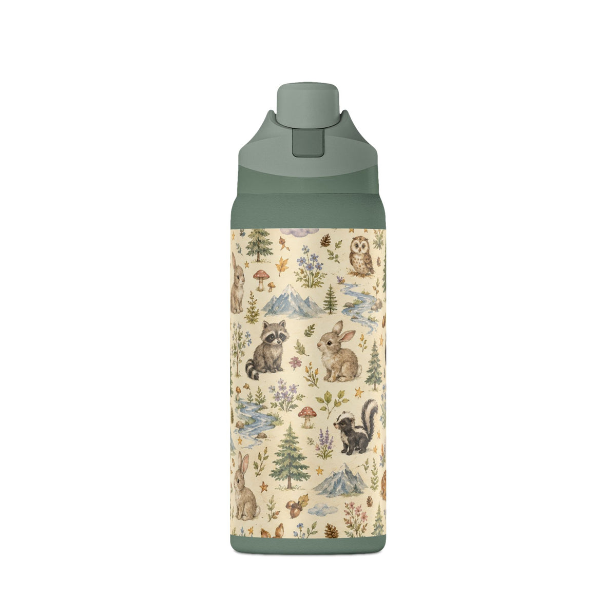 Insulated Water Bottle — Woodland Animals Pattern 32oz