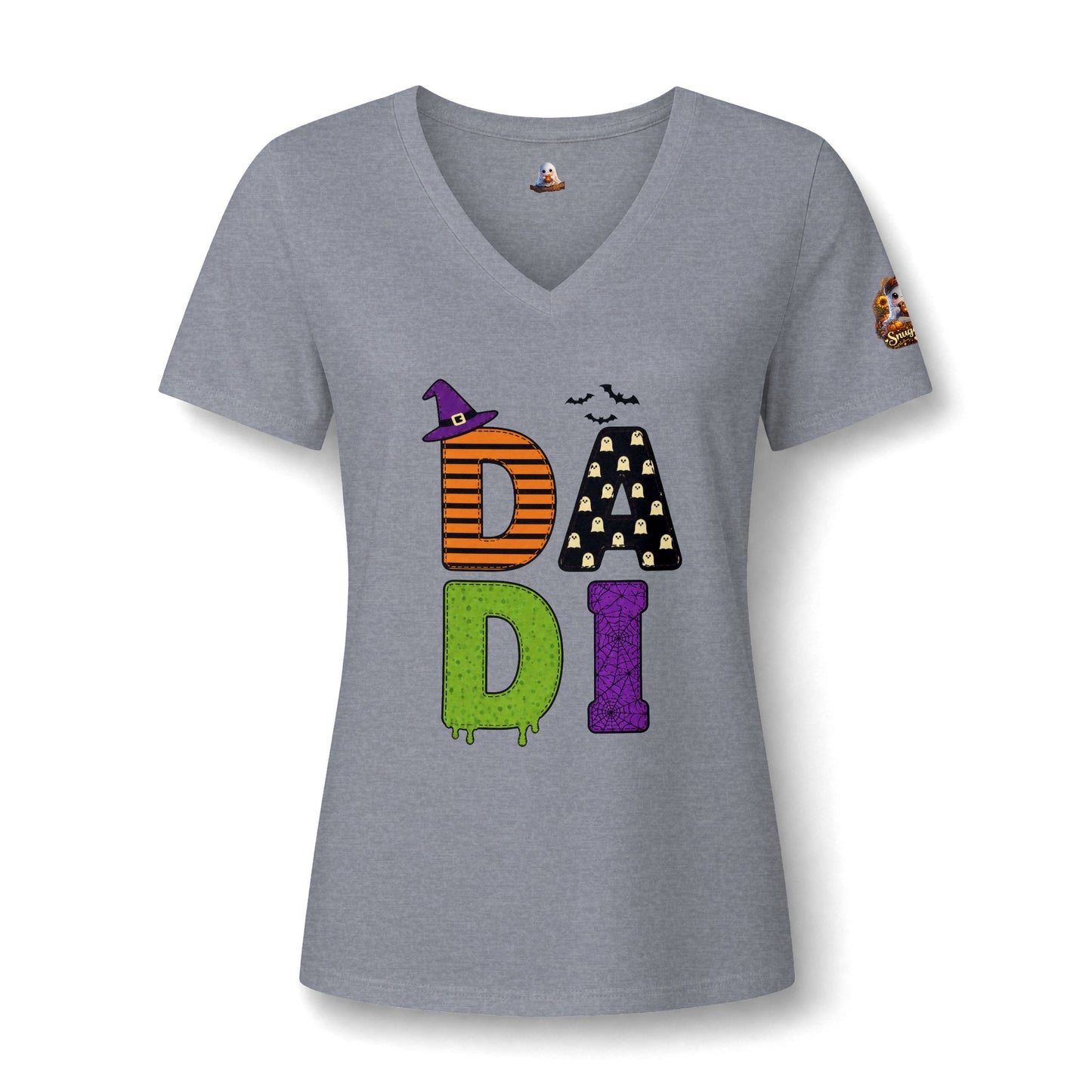 Women's V-Neck Tee — Halloween 'DADI' Colorful Drip Letters Design