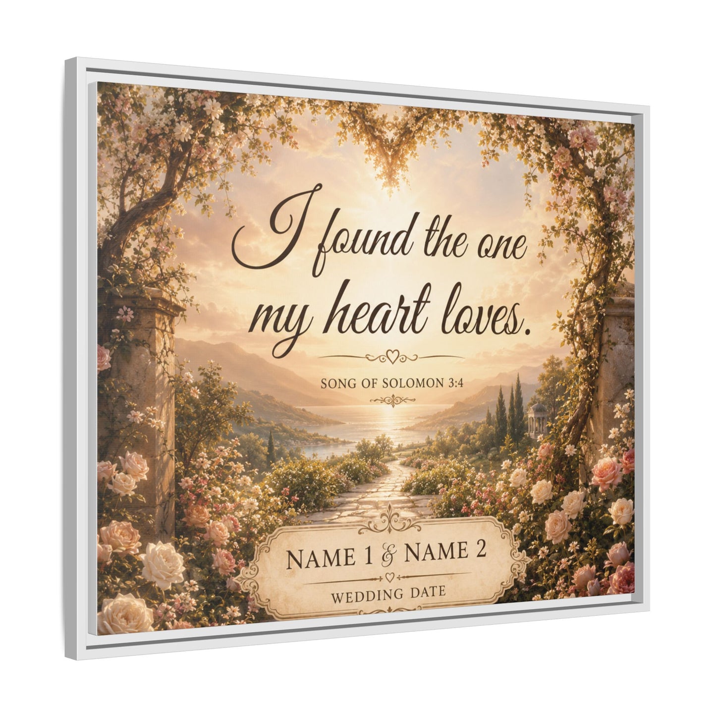 Framed Canvas Print — "I Found the One My Heart Loves" Personalized Wedding Art
