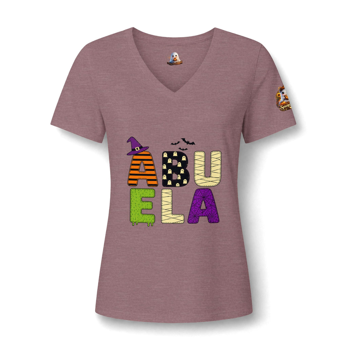 Abuela Halloween V-Neck Tee — Cute Pumpkin Ghost 'Abuela' Graphic