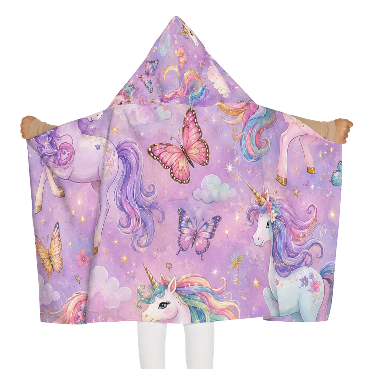 Unicorn Hooded Towel for Kids — Pastel Butterflies & Magical Ponies