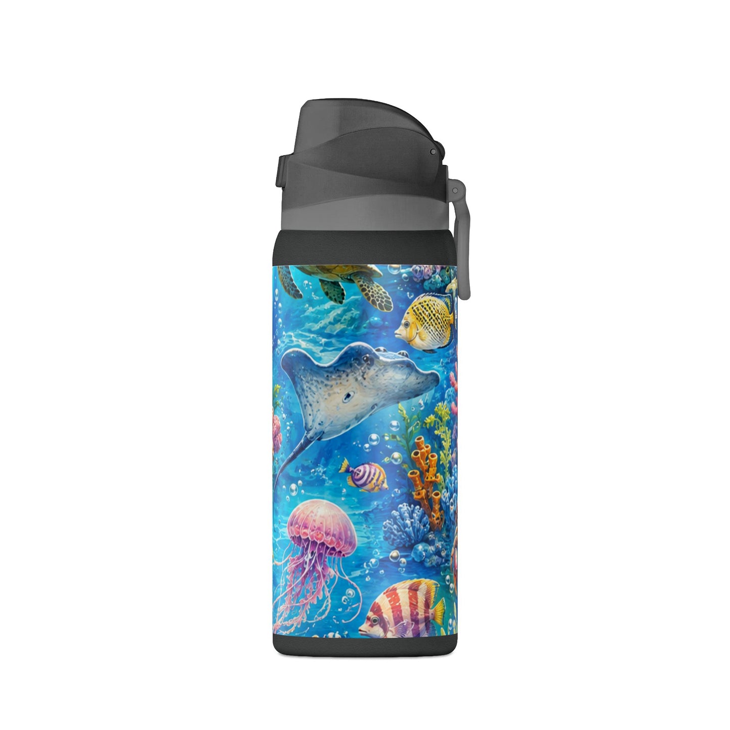 SeaLife 32oz Insulated Water Bottle — Colorful Ocean Turtle & Jellyfish Design