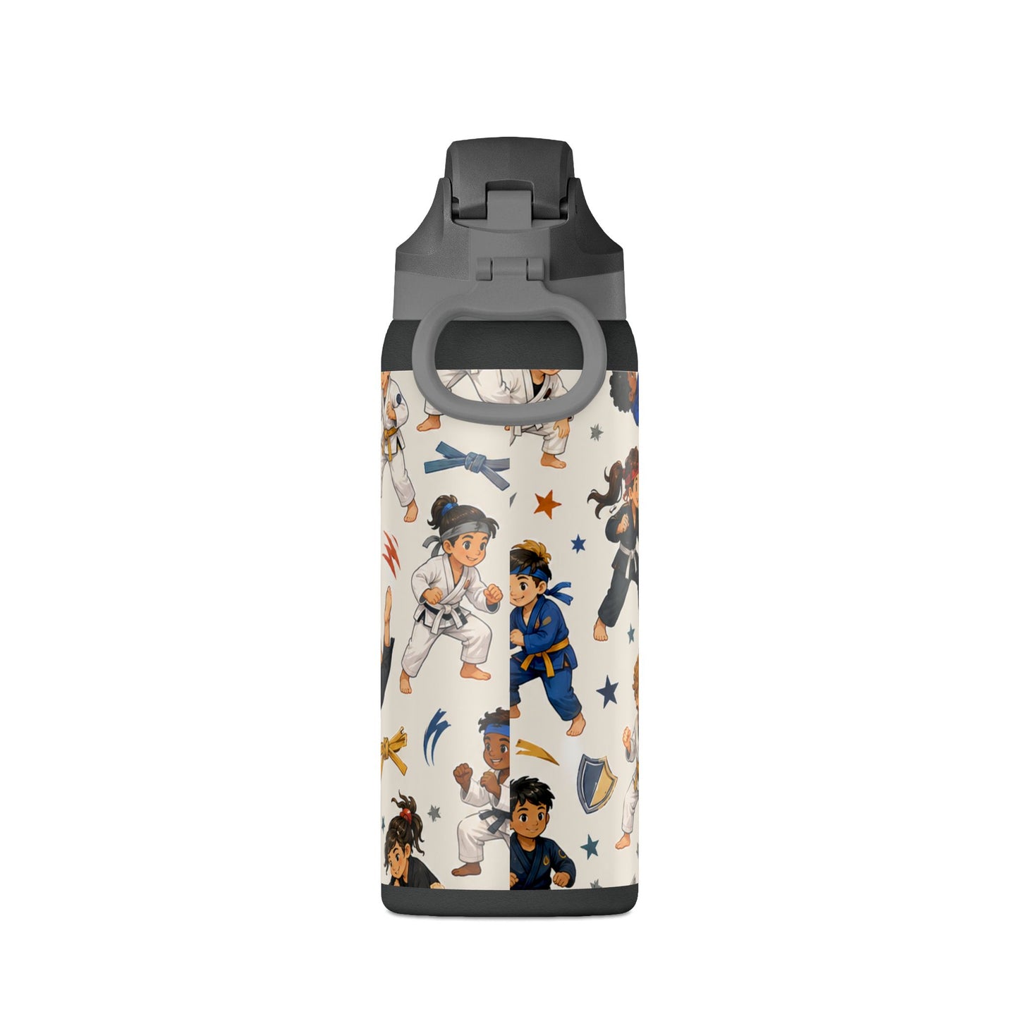 32oz Insulated Water Bottle — Kids Martial Arts Pattern (karate, taekwondo)